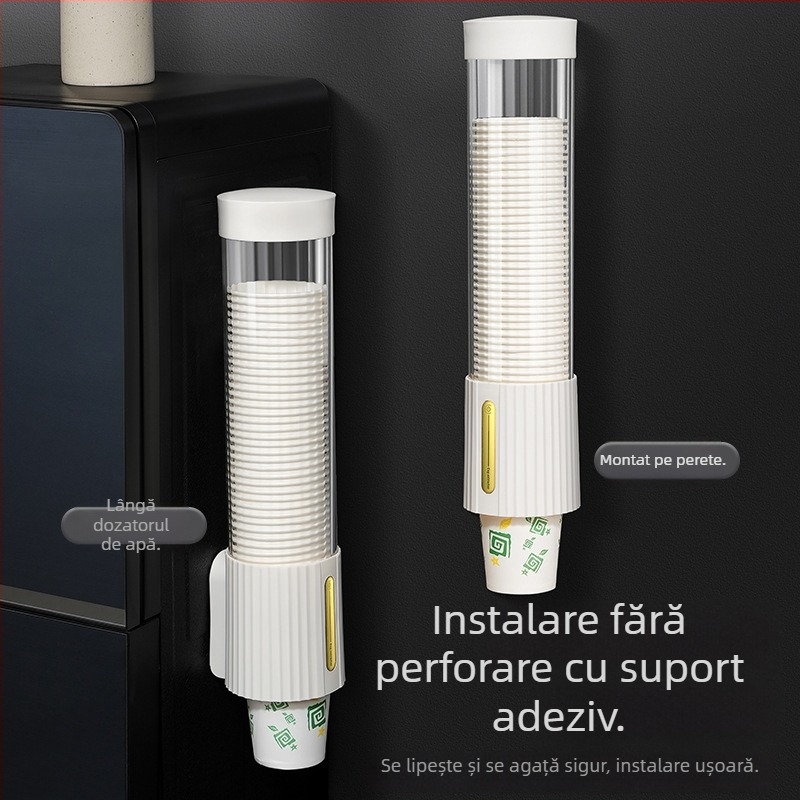 Suport pentru pahare de hârtie fără găuri, pentru uz casnic și birou, protecție împotriva prafului, raft lângă masă cu preluare automată a paharelor