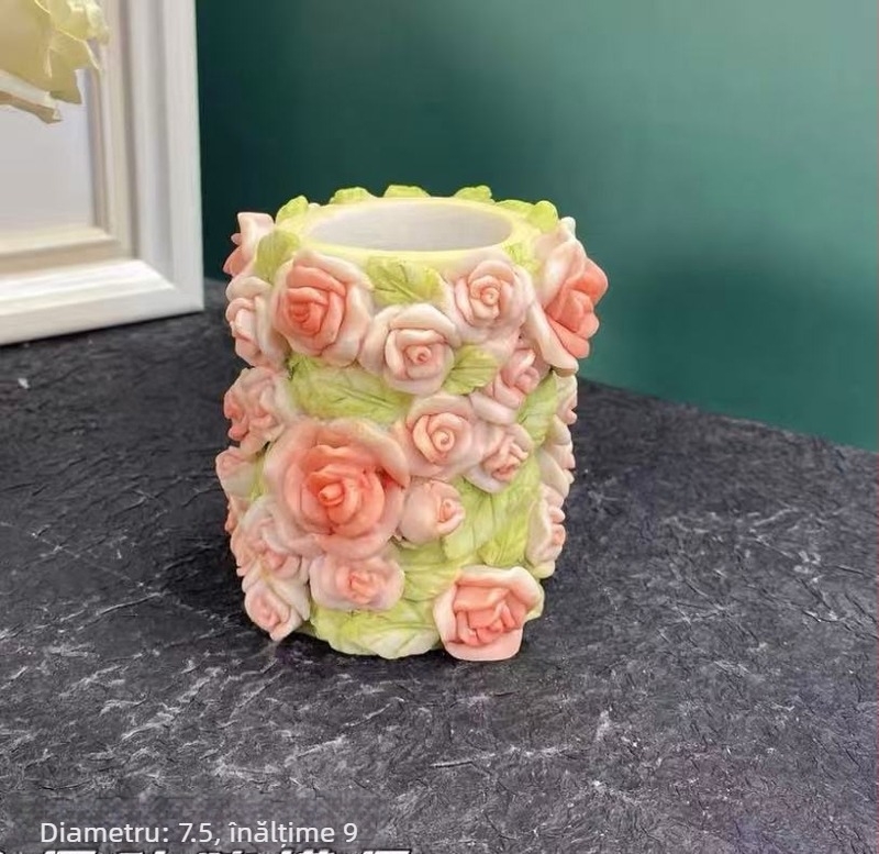 Nou DIY suport pentru pixuri gravat cu flori și păpușă din ipsos aromată - colorare, ornament creativ de artizanat