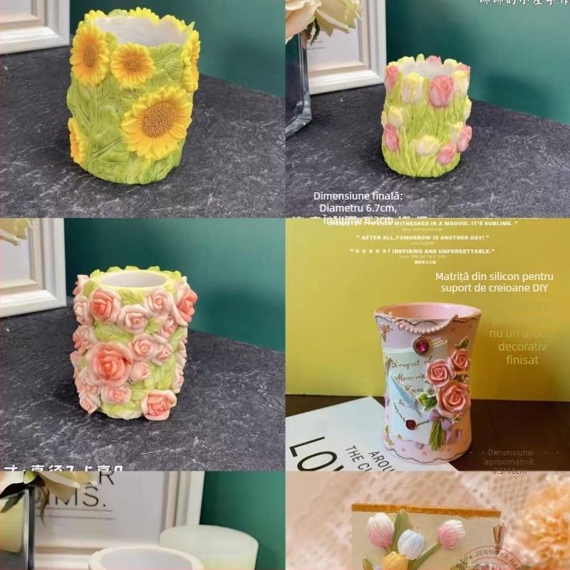 Nou DIY suport pentru pixuri gravat cu flori și păpușă din ipsos aromată - colorare, ornament creativ de artizanat