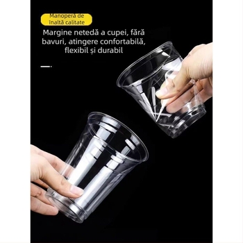 Pahar din plastic pentru ceai cu lapte, capac, gros, transparent, diametrul 98 mm, pentru băuturi reci