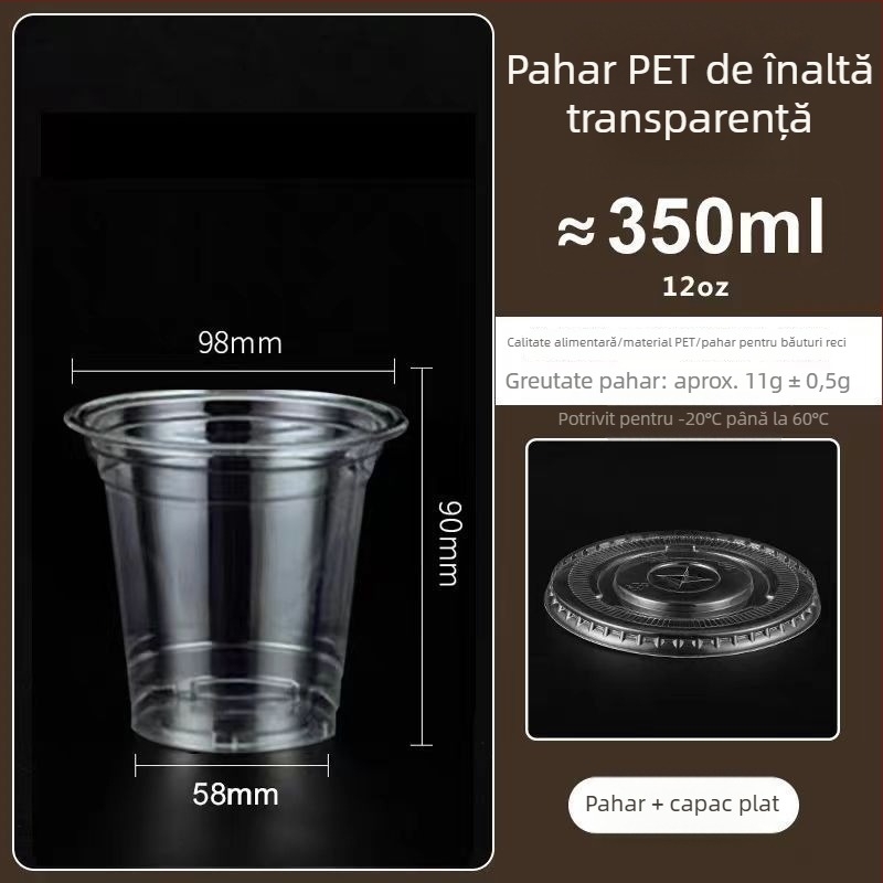 Pahar din plastic pentru ceai cu lapte, capac, gros, transparent, diametrul 98 mm, pentru băuturi reci