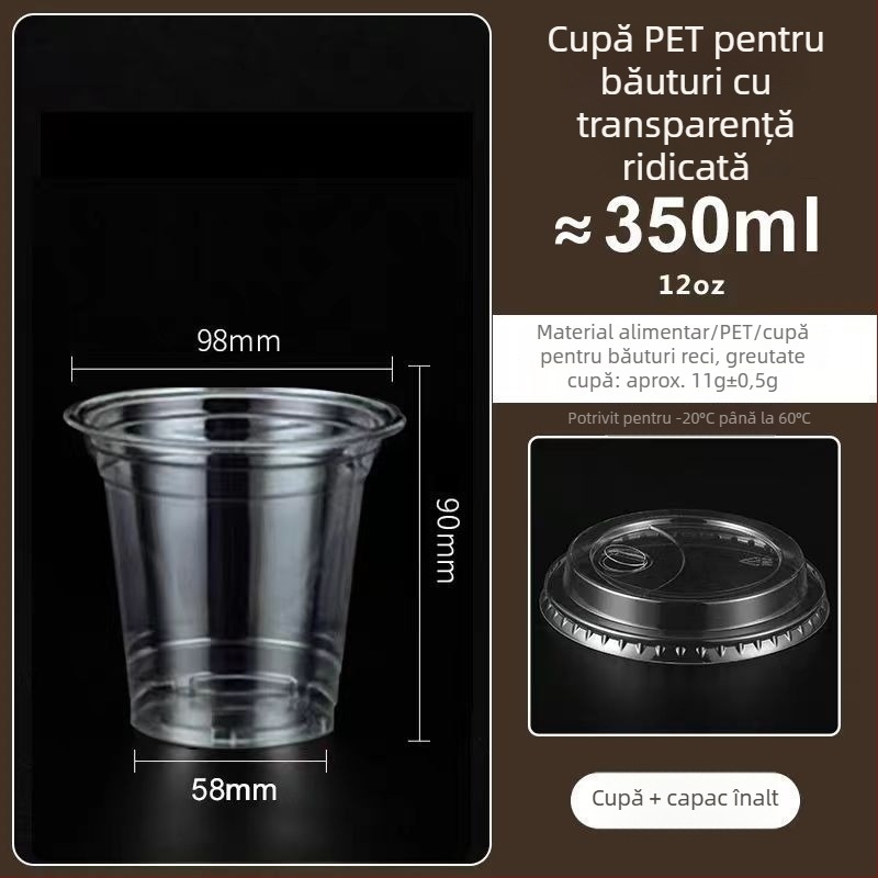 Pahar din plastic pentru ceai cu lapte, capac, gros, transparent, diametrul 98 mm, pentru băuturi reci