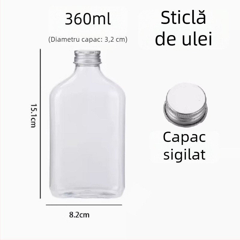 Sticlă PET pentru slăbire, de unică folosință, cu capac, sticlă creativă pentru băuturi, suc de legume și ceai cu lapte, 360 ml, sticlă plată