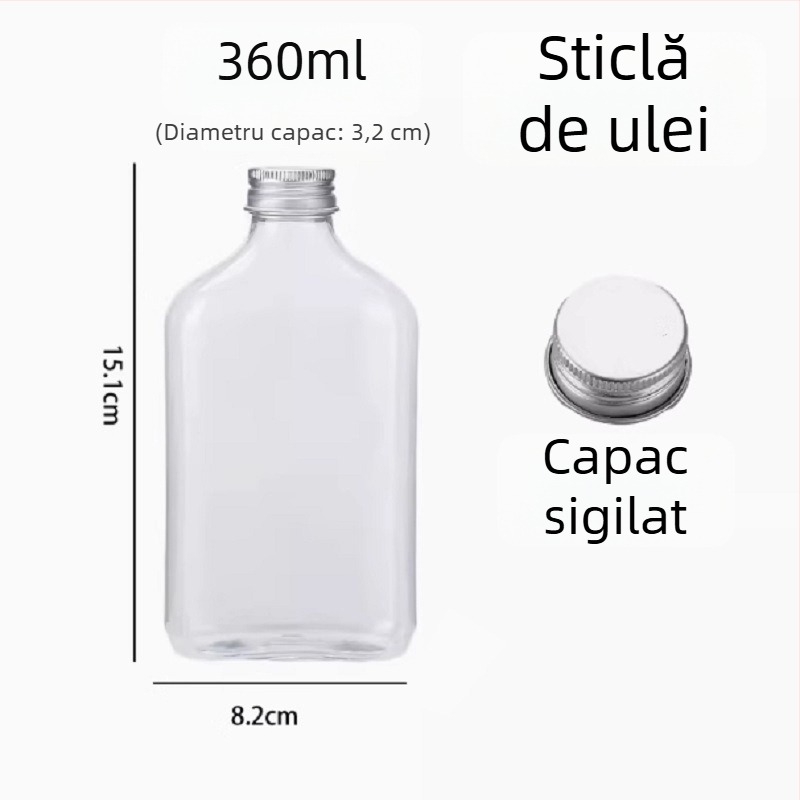 Sticlă PET pentru slăbire, de unică folosință, cu capac, sticlă creativă pentru băuturi, suc de legume și ceai cu lapte, 360 ml, sticlă plată