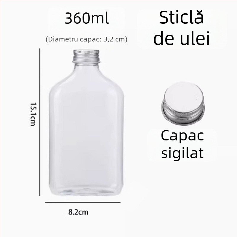 Sticlă PET pentru slăbire, de unică folosință, cu capac, sticlă creativă pentru băuturi, suc de legume și ceai cu lapte, 360 ml, sticlă plată