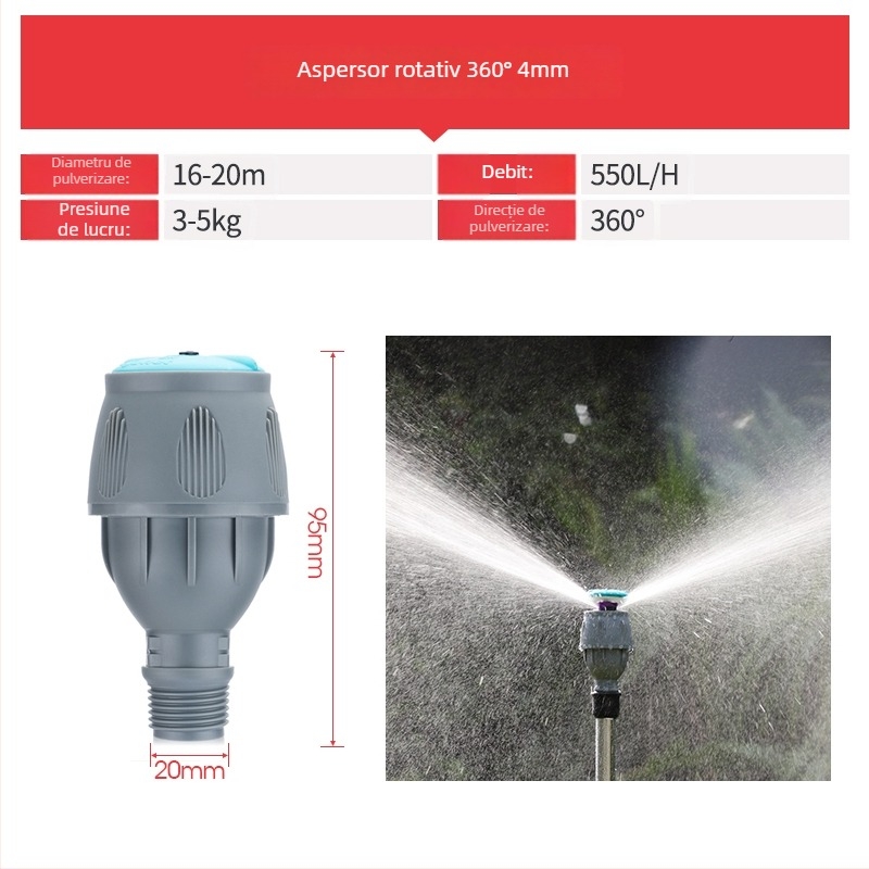 Cap de aspersor cu rotire la 360° pentru irigații automate, gazon și grădină