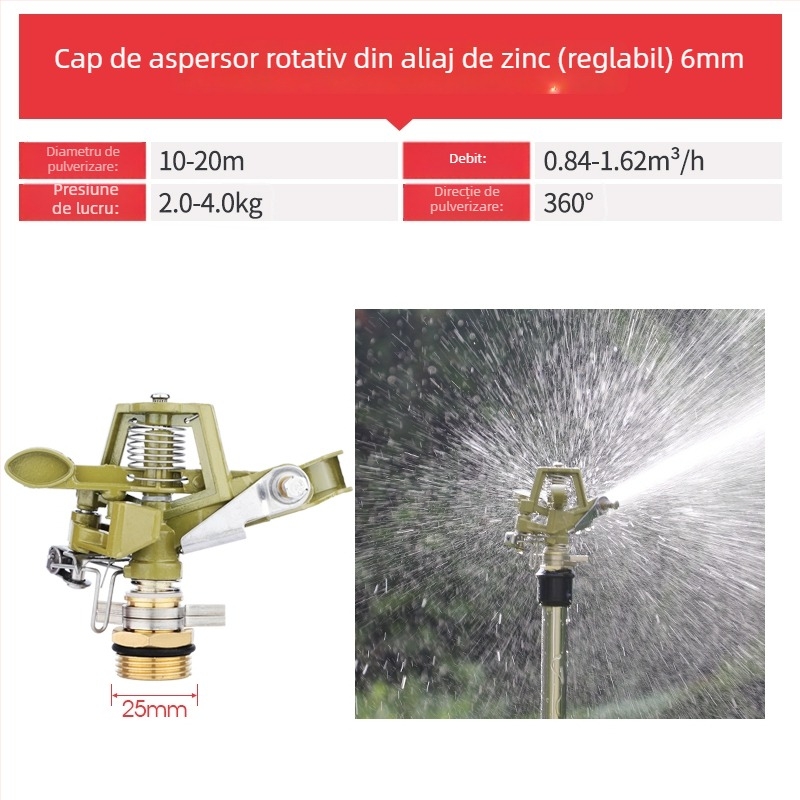 Cap de aspersor cu rotire la 360° pentru irigații automate, gazon și grădină