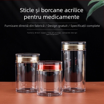 Sticlă transparentă din acril pentru goji, capac dublu, depozitare a suplimentelor alimentare