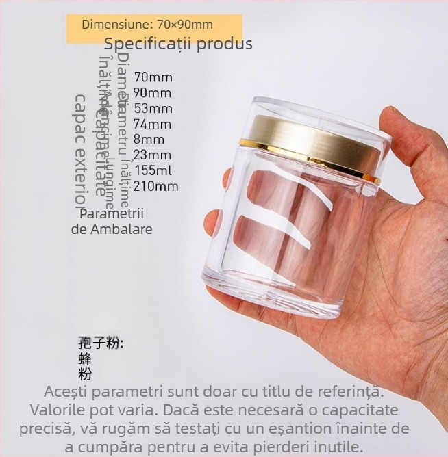 Sticlă transparentă din acril pentru goji, capac dublu, depozitare a suplimentelor alimentare
