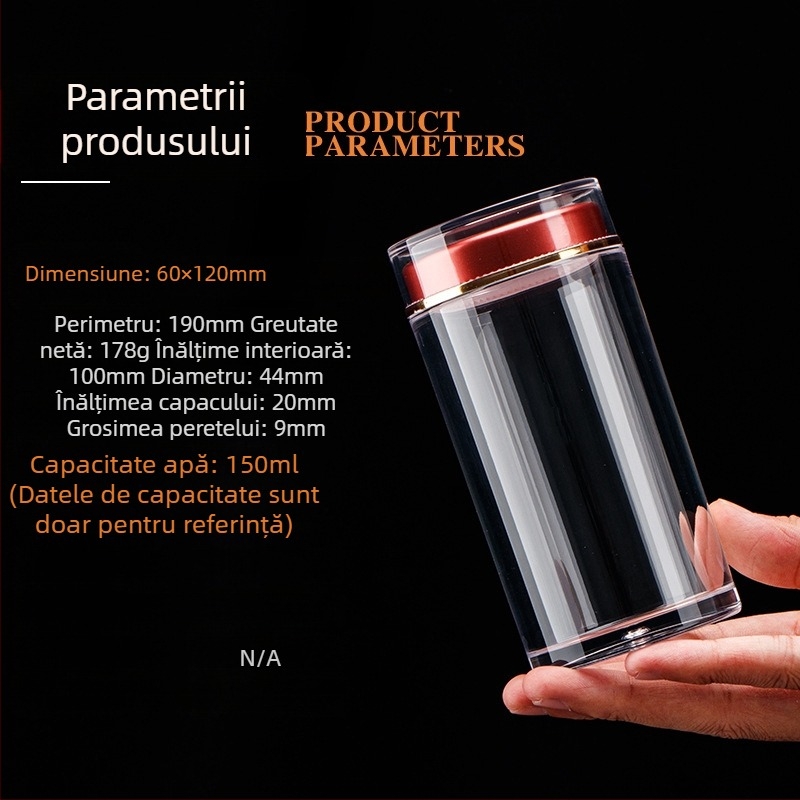 Sticlă transparentă din acril pentru goji, capac dublu, depozitare a suplimentelor alimentare