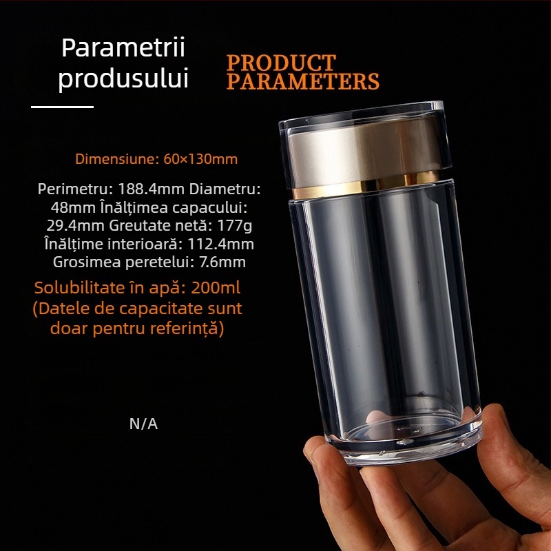 Sticlă transparentă din acril pentru goji, capac dublu, depozitare a suplimentelor alimentare