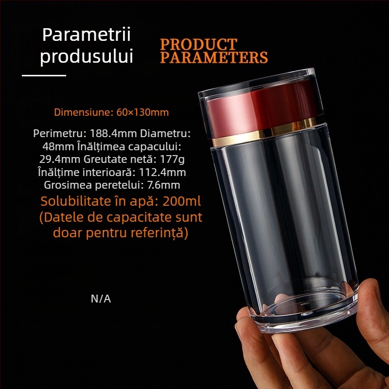 Sticlă transparentă din acril pentru goji, capac dublu, depozitare a suplimentelor alimentare