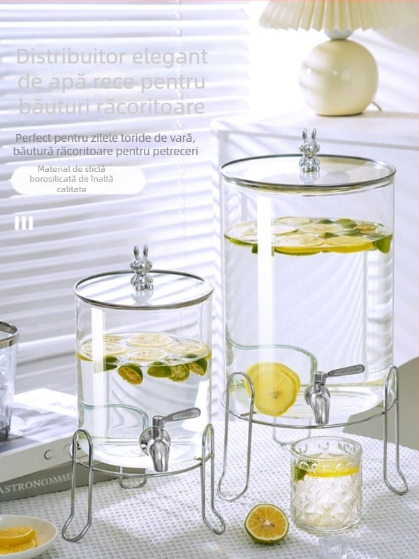 Dispenser din sticlă pentru apă rece cu robinet, rezistent la temperaturi înalte, capacitate mare, pentru uz casnic