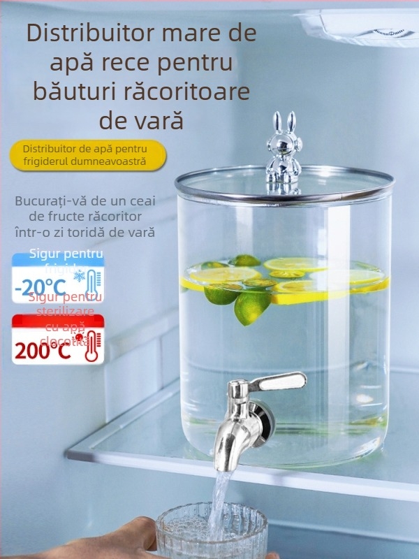 Dispenser din sticlă pentru apă rece cu robinet, rezistent la temperaturi înalte, capacitate mare, pentru uz casnic