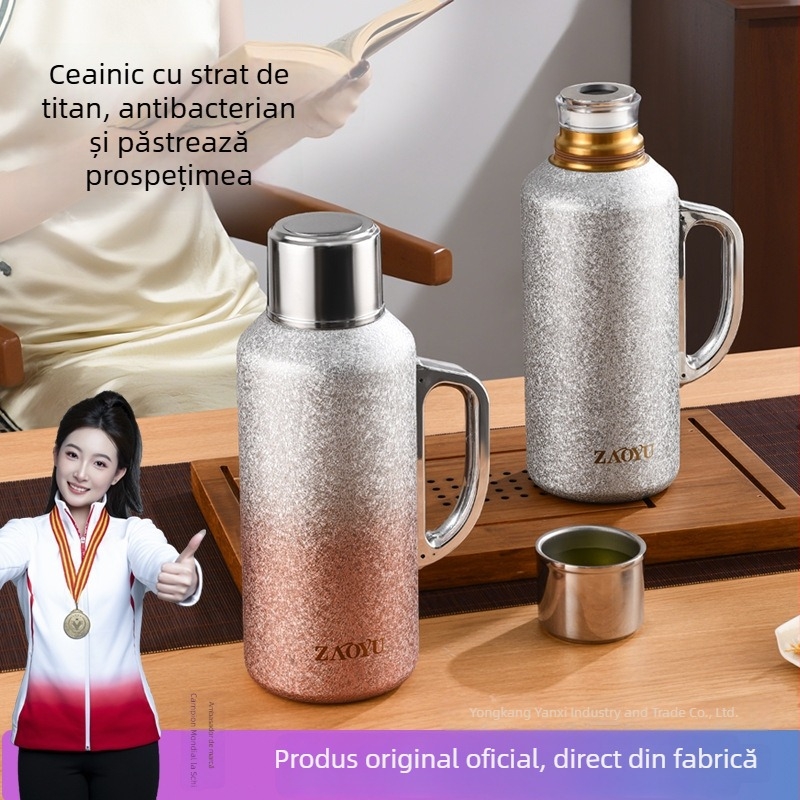 Ceainic termos izolat cu acoperire din titan, capacitate mare, pentru casă, birou și exterior