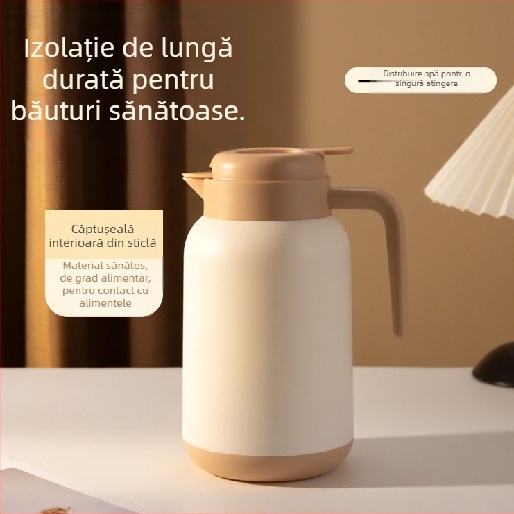 Ceainic izolat din sticlă, capacitate mare, menține apa caldă 12–24 de ore, design modern minimalist