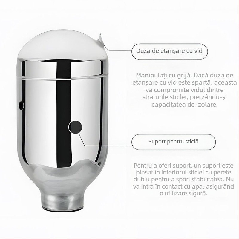 Ceainic izolat din sticlă, capacitate mare, menține apa caldă 12–24 de ore, design modern minimalist