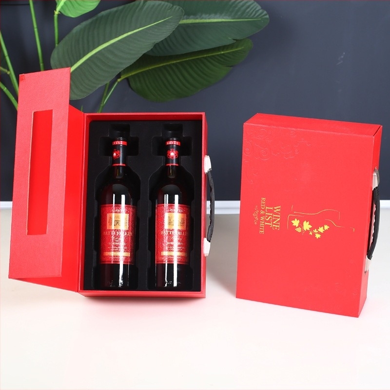 Cutie cadou de lux pentru vin roșu, husă din piele pentru două sticle și accesorii pentru vin