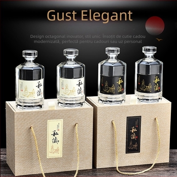 Sticlă de vin din sticlă groasă, set cu etichete, sticlă transparentă pentru producerea vinului acasă, în cutie cadou
