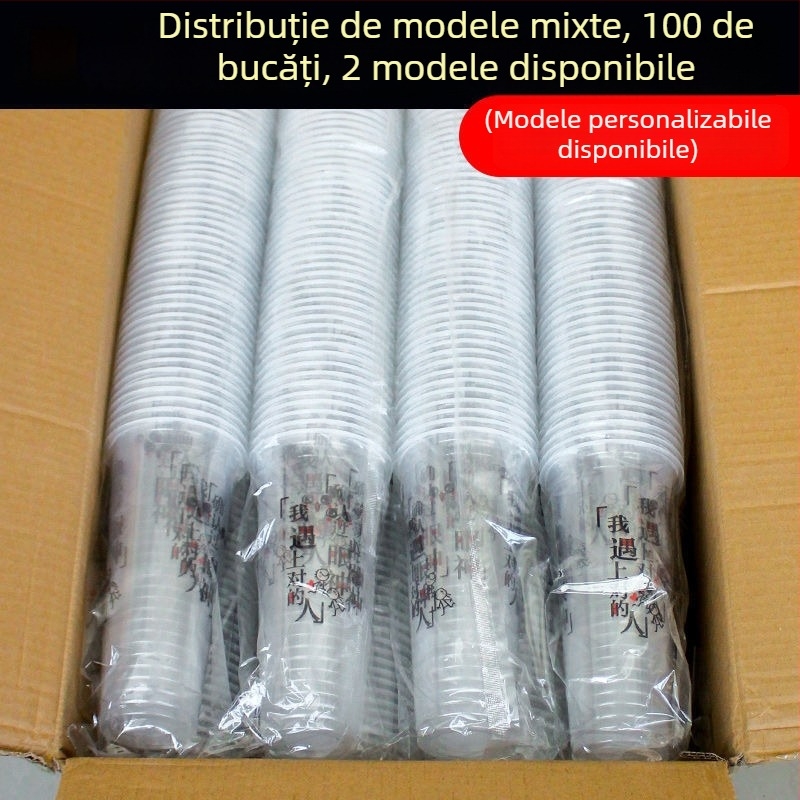 Cupe de plastic de unică folosință, îngroșate, pentru ceai cu lapte, băuturi și lapte de soia, cu capac și pai