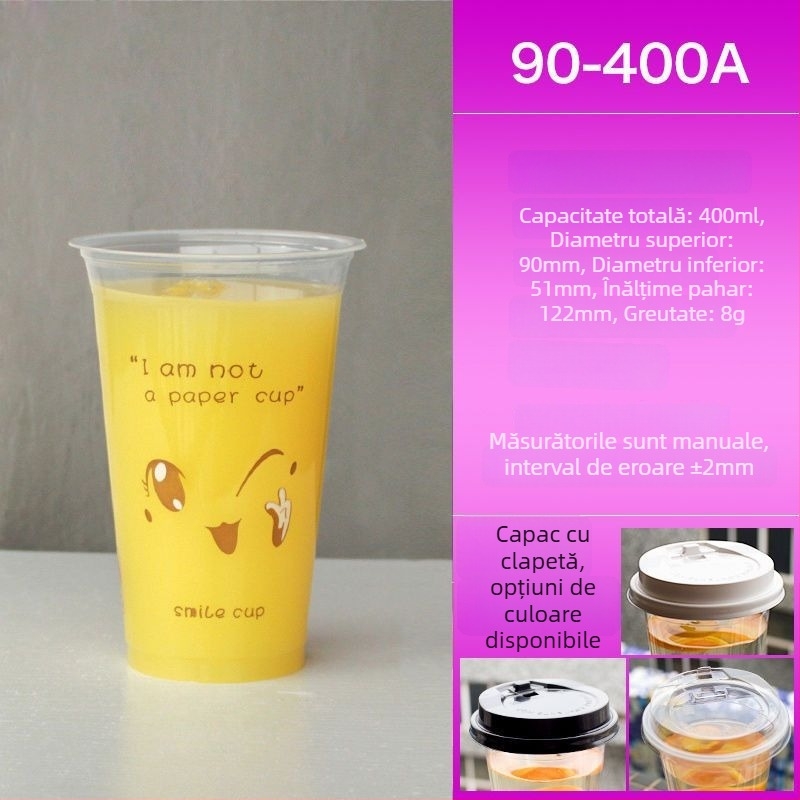 Cupe de plastic de unică folosință, îngroșate, pentru ceai cu lapte, băuturi și lapte de soia, cu capac și pai