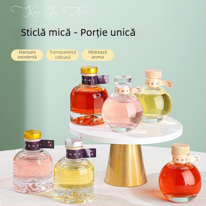 Sticluță de vin din sticlă 100 ml, cu capace variate și ambalaj – recipient gol DIY