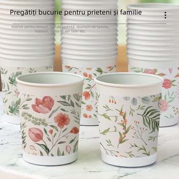 Cupe de unică folosință, proaspete și artistice pentru uz casnic, pahare de hârtie, pachet complet cu pahare extra groase pentru băuturi, ideale pentru nunți, de calitate alimentară, rezistente la apă