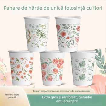 Cupe de unică folosință, proaspete și artistice pentru uz casnic, pahare de hârtie, pachet complet cu pahare extra groase pentru băuturi, ideale pentru nunți, de calitate alimentară, rezistente la apă