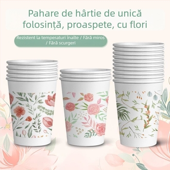 Cupe de unică folosință, proaspete și artistice pentru uz casnic, pahare de hârtie, pachet complet cu pahare extra groase pentru băuturi, ideale pentru nunți, de calitate alimentară, rezistente la apă
