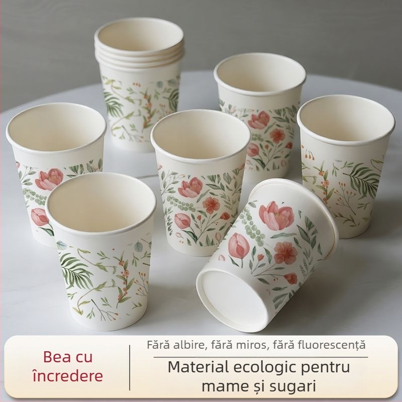 Cupe de unică folosință, proaspete și artistice pentru uz casnic, pahare de hârtie, pachet complet cu pahare extra groase pentru băuturi, ideale pentru nunți, de calitate alimentară, rezistente la apă