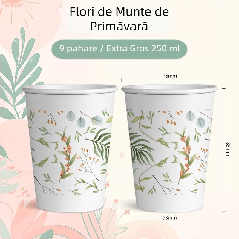 Cupe de unică folosință, proaspete și artistice pentru uz casnic, pahare de hârtie, pachet complet cu pahare extra groase pentru băuturi, ideale pentru nunți, de calitate alimentară, rezistente la apă