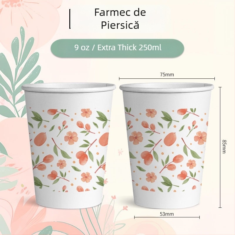 Cupe de unică folosință, proaspete și artistice pentru uz casnic, pahare de hârtie, pachet complet cu pahare extra groase pentru băuturi, ideale pentru nunți, de calitate alimentară, rezistente la apă