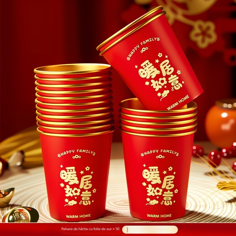 Cupe de hârtie pentru ceai, o singură utilizare, pentru ceremonia de mutare în noul domiciliu, 201-300 ml, decor cu platou de fructe