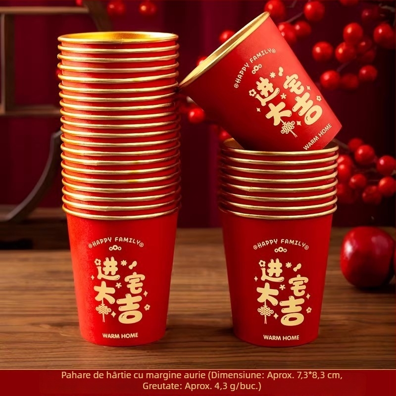 Cupe de hârtie pentru ceai, o singură utilizare, pentru ceremonia de mutare în noul domiciliu, 201-300 ml, decor cu platou de fructe