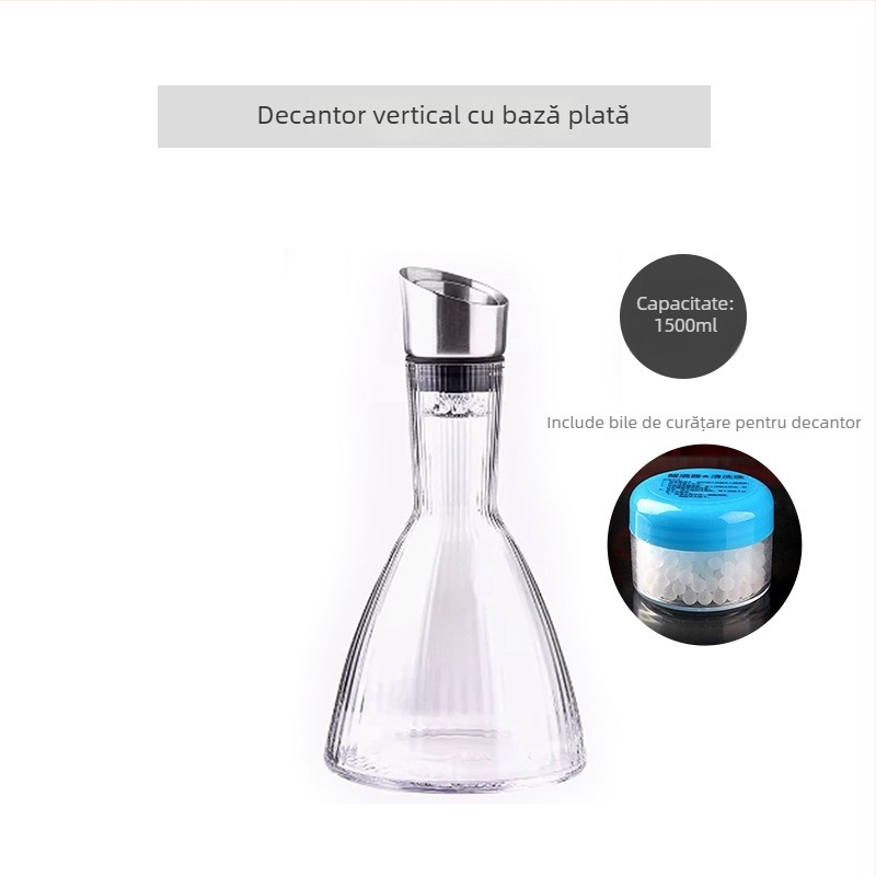 Decantor de vin din sticlă de cristal, cu filtru, turnare tip cascadă, capacitate peste 1000 ml
