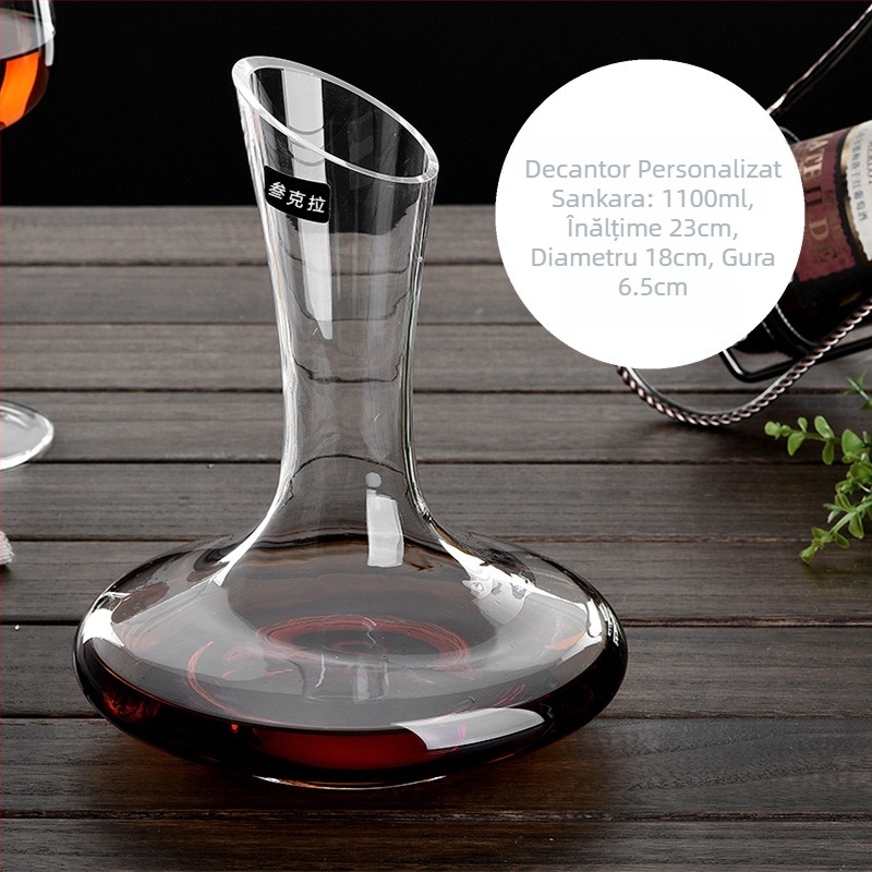 Decantor de vin din sticlă de cristal, cu filtru, turnare tip cascadă, capacitate peste 1000 ml