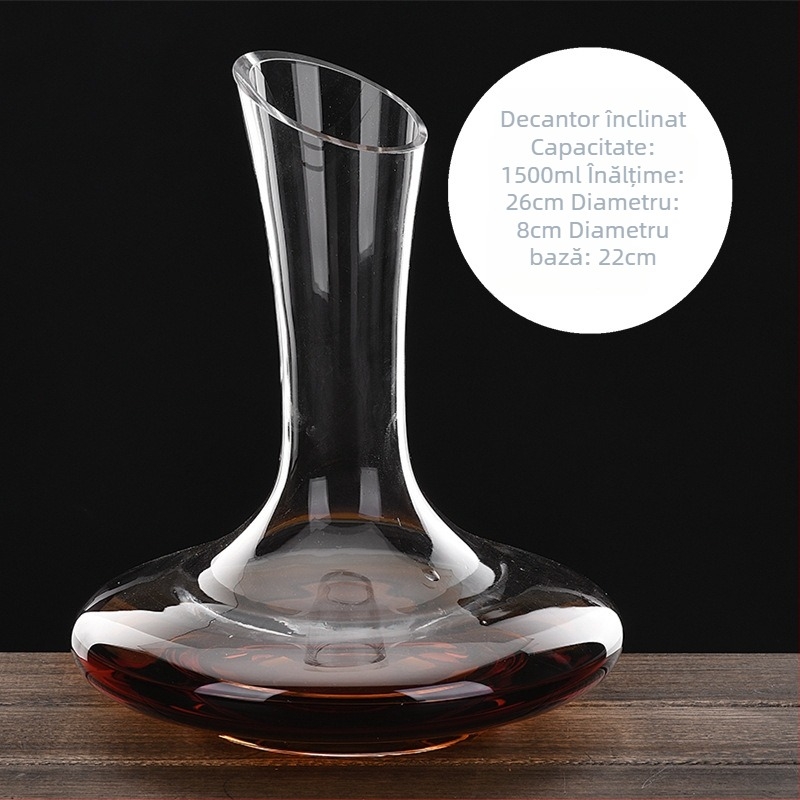 Decantor de vin din sticlă de cristal, cu filtru, turnare tip cascadă, capacitate peste 1000 ml