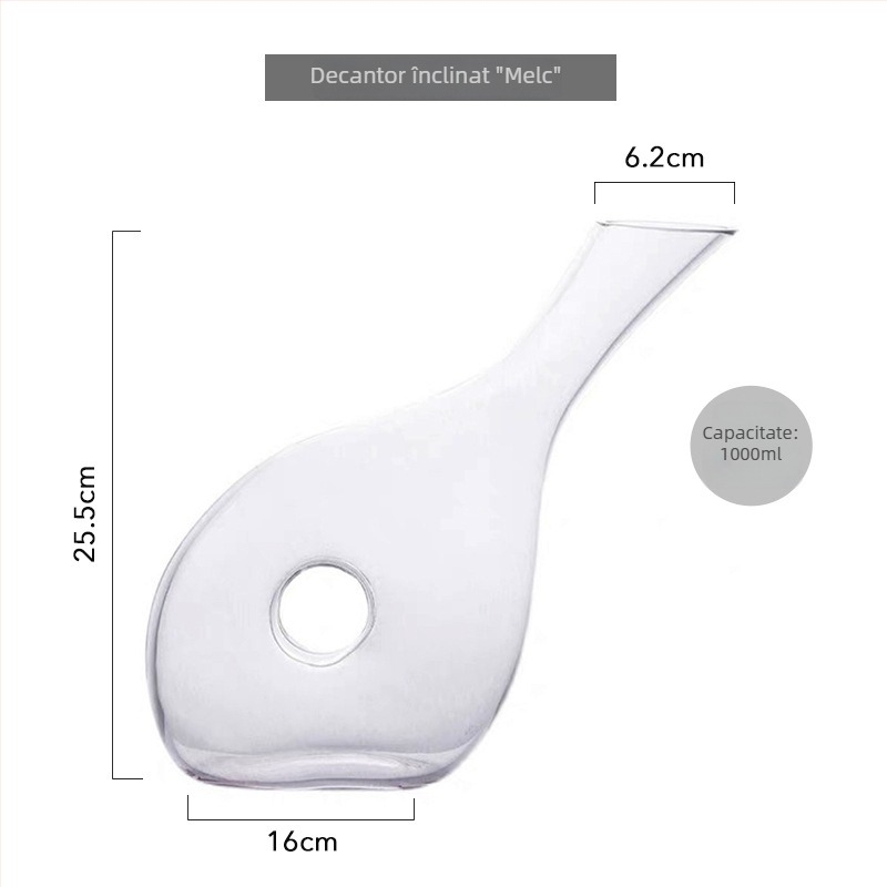 Decantor de vin din sticlă de cristal, cu filtru, turnare tip cascadă, capacitate peste 1000 ml