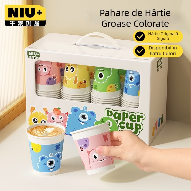 Cupe de hârtie de unică folosință, cu pereți groși, pentru uz comercial, potrivite pentru băuturi calde și reci, anti-arzire, etanșe.
