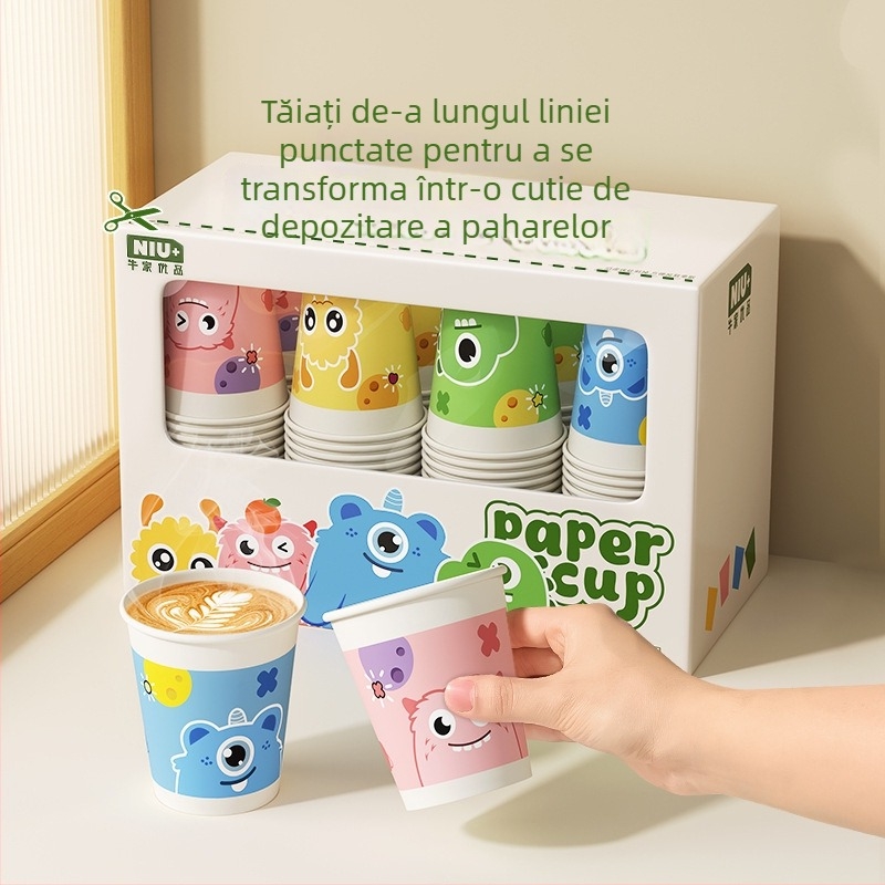 Cupe de hârtie de unică folosință, cu pereți groși, pentru uz comercial, potrivite pentru băuturi calde și reci, anti-arzire, etanșe.