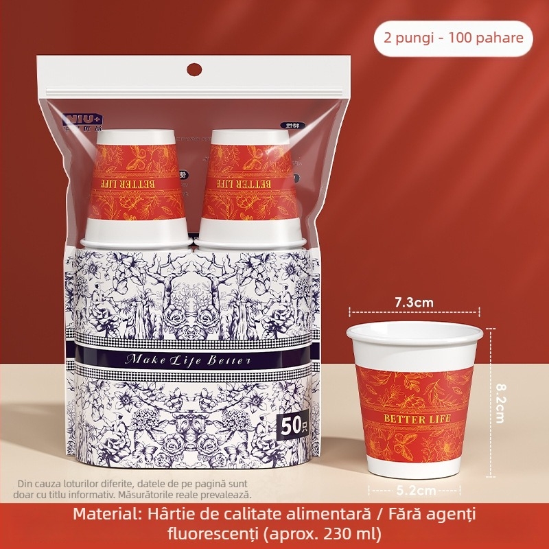 Cupe de hârtie de unică folosință, cu pereți groși, pentru uz comercial, potrivite pentru băuturi calde și reci, anti-arzire, etanșe.