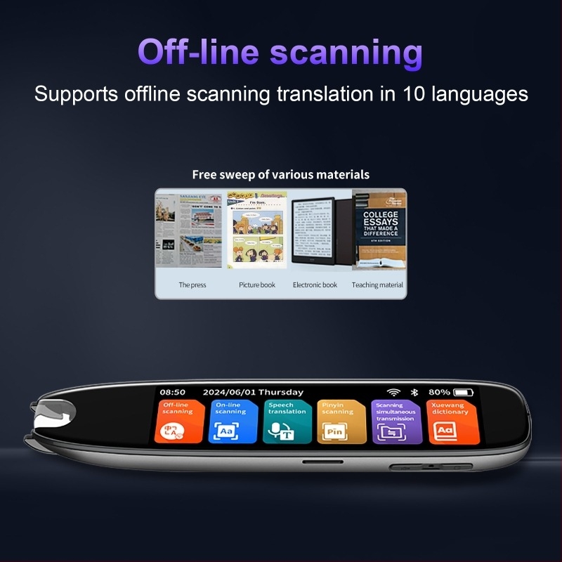 S65 Pix de traducere internațional pentru scanare, cu traducere offline prin fotografie, suport multilingv (chineză, engleză, germană, franceză, japoneză, coreeană, cantoneză tradițională), corp ABS, dimensiuni 152×32.6×14.5 mm, greutate 90 g
