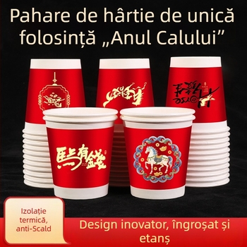 Pahare de unică folosință din hârtie – Anul Calului, de calitate alimentară, groase și durabile, pahare festive pentru Anul Nou Chinezesc