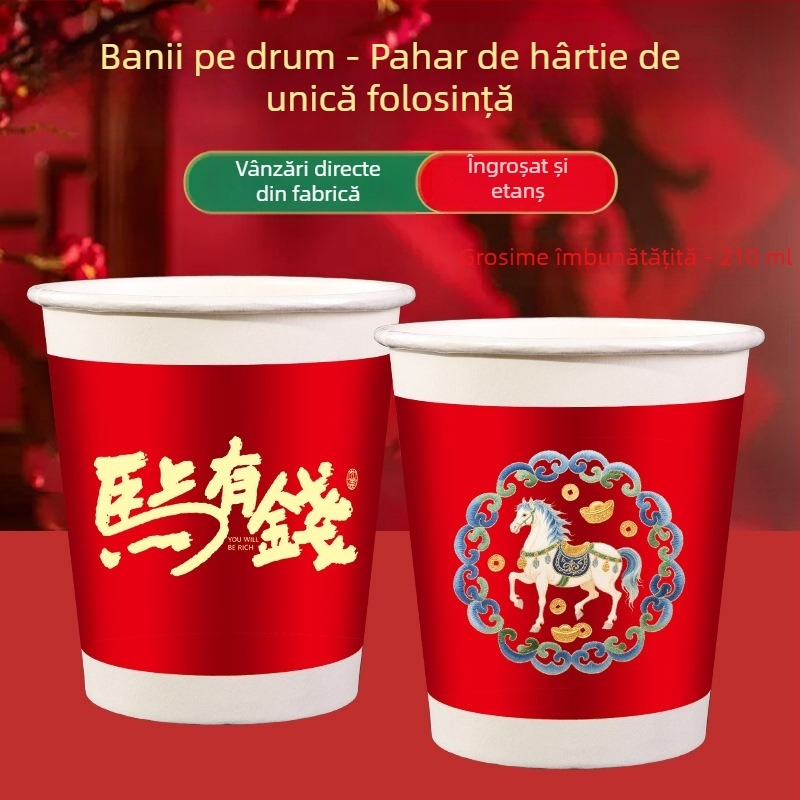 Pahare de unică folosință din hârtie – Anul Calului, de calitate alimentară, groase și durabile, pahare festive pentru Anul Nou Chinezesc