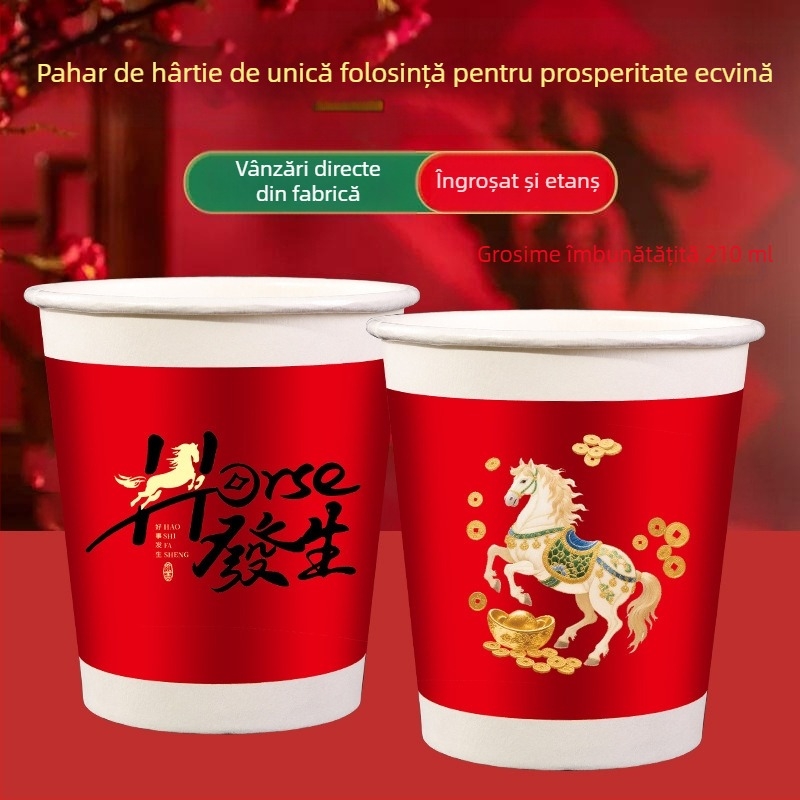 Pahare de unică folosință din hârtie – Anul Calului, de calitate alimentară, groase și durabile, pahare festive pentru Anul Nou Chinezesc