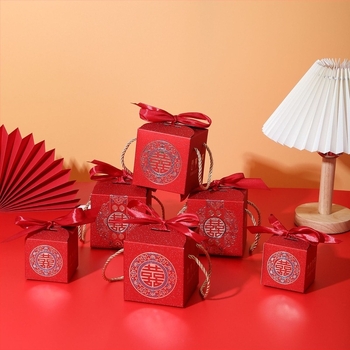 Cutie pătrată din hârtie pentru bomboane de nuntă, stil chinezesc, cutie cadou pentru logodnă, dimensiuni 8x8x8 cm