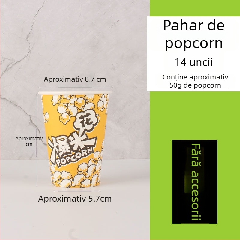Coșuleț mini pentru popcorn, rotund, din hârtie galbenă groasă, pentru cinematograf