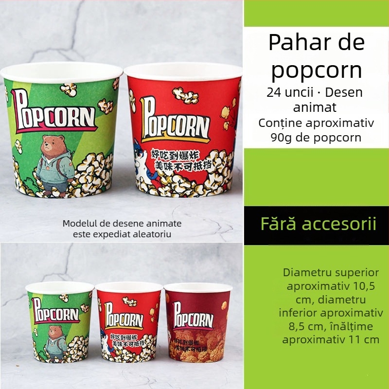 Coșuleț mini pentru popcorn, rotund, din hârtie galbenă groasă, pentru cinematograf