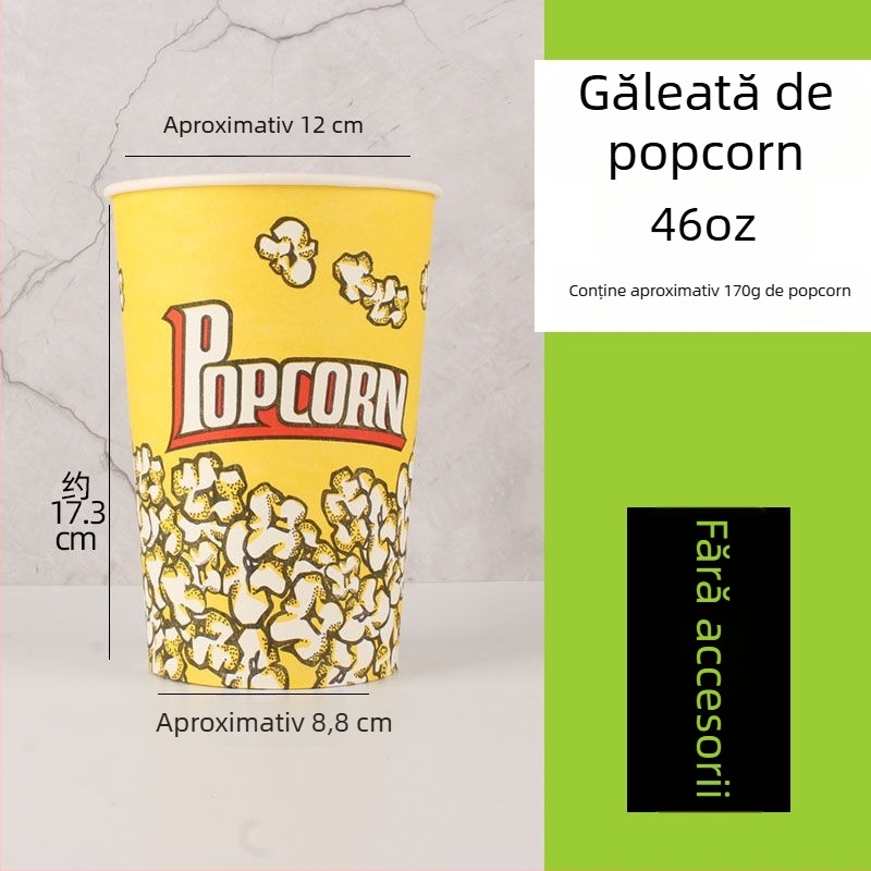 Coșuleț mini pentru popcorn, rotund, din hârtie galbenă groasă, pentru cinematograf