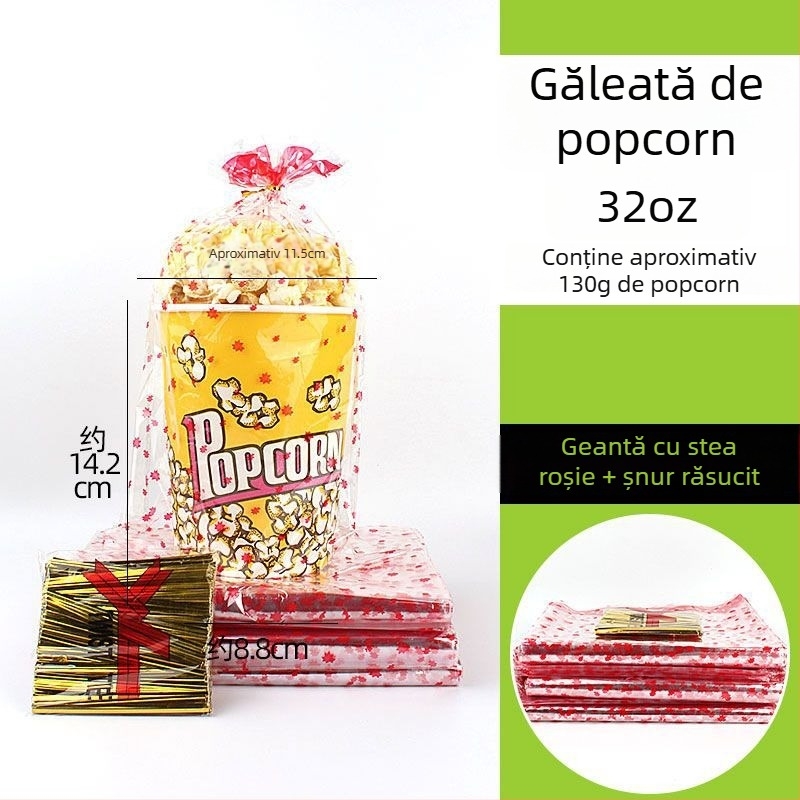 Coșuleț mini pentru popcorn, rotund, din hârtie galbenă groasă, pentru cinematograf